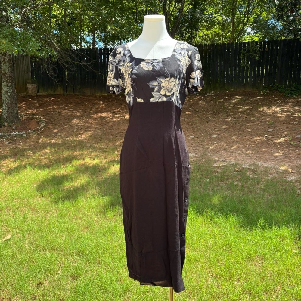 90s vintage La Belle black floral midi dress 🍒